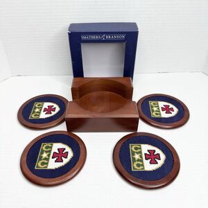 Smathers & Branson Hand-Stitched Needlepoint Coaster Set- CC Shield Crest Logo
